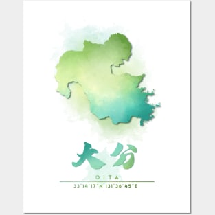 Oita Watercolor Map Posters and Art